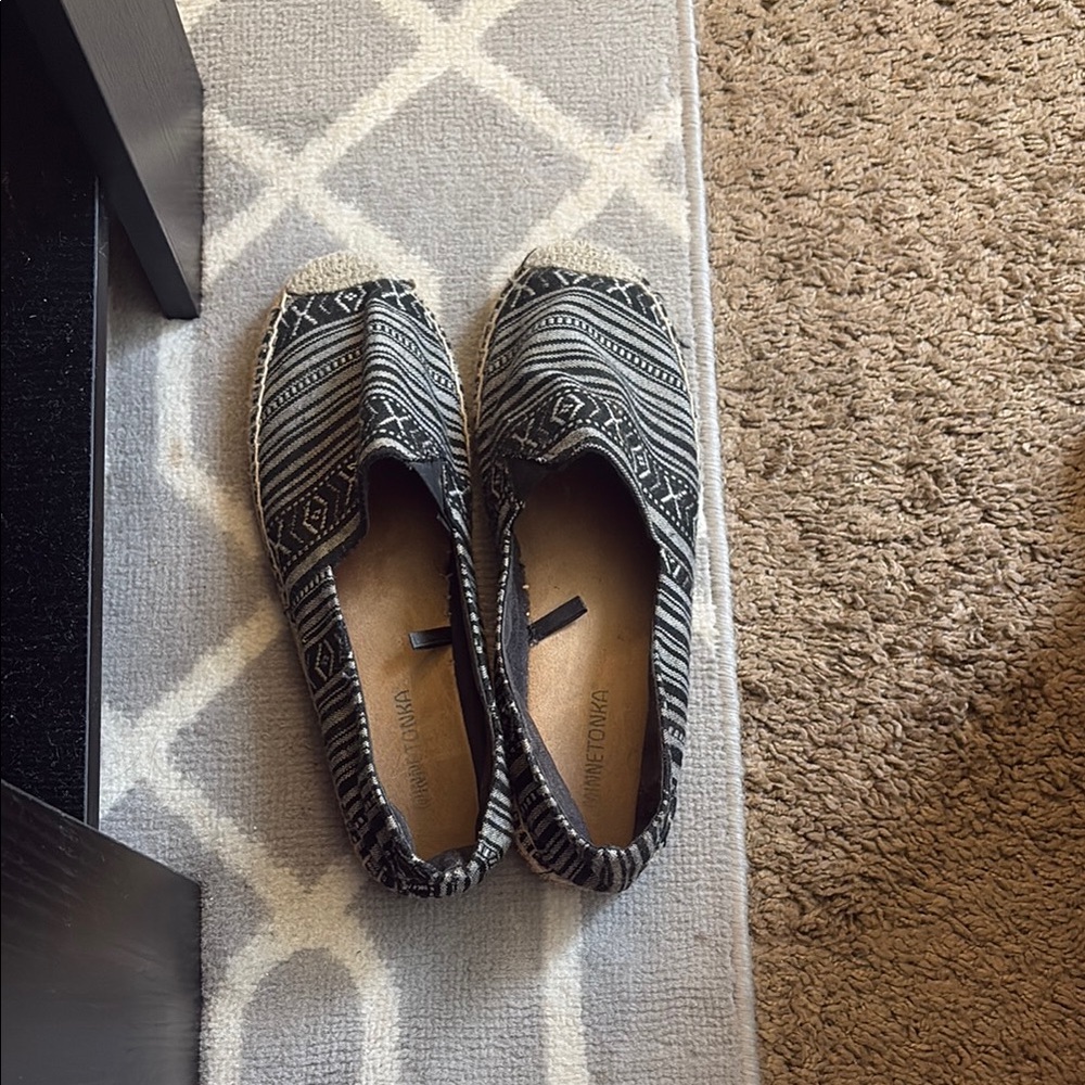 Minnetonka Black and White Patterned Shoes